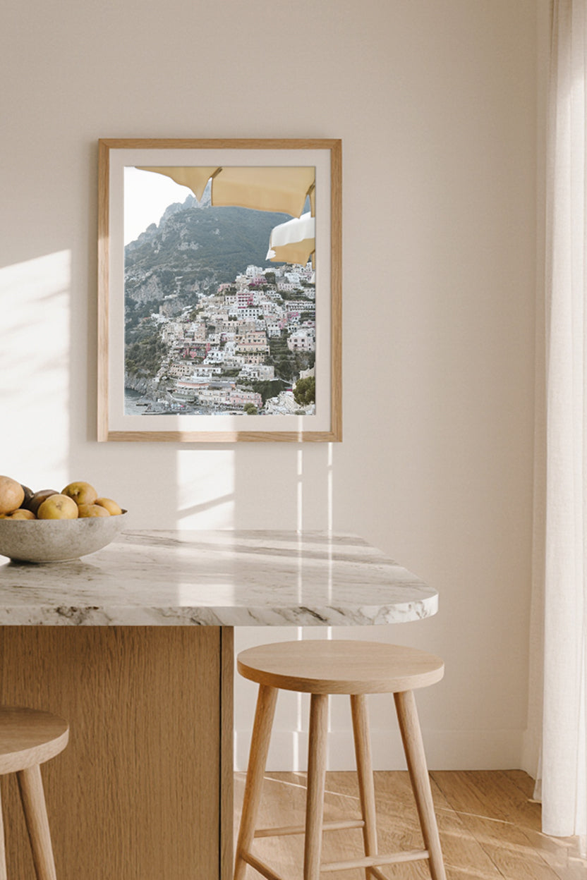 Positano Town Yellow Umbrella Wall Art Print
