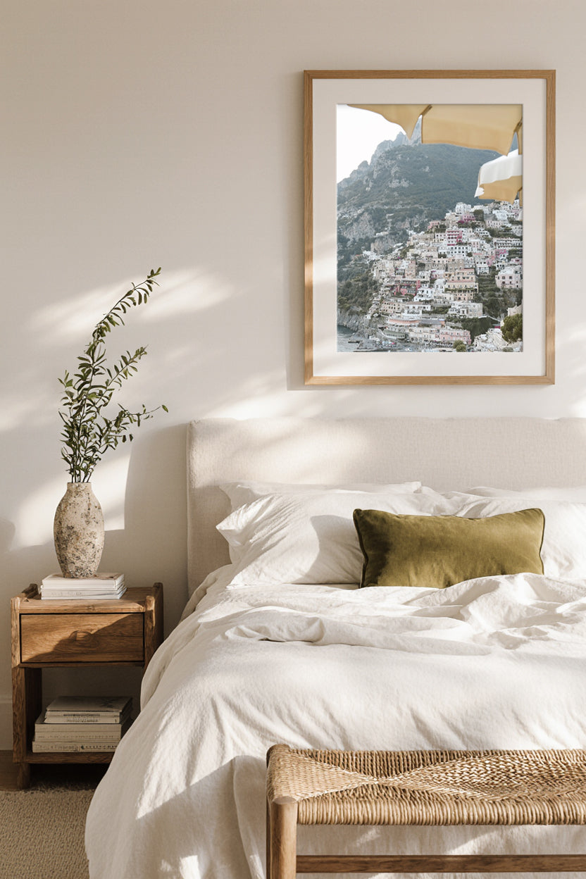 Positano Town Yellow Umbrella Wall Art Print