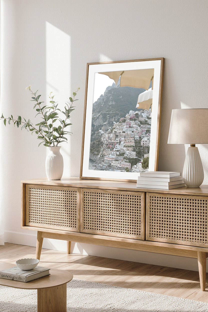 Positano Town Yellow Umbrella Wall Art Print