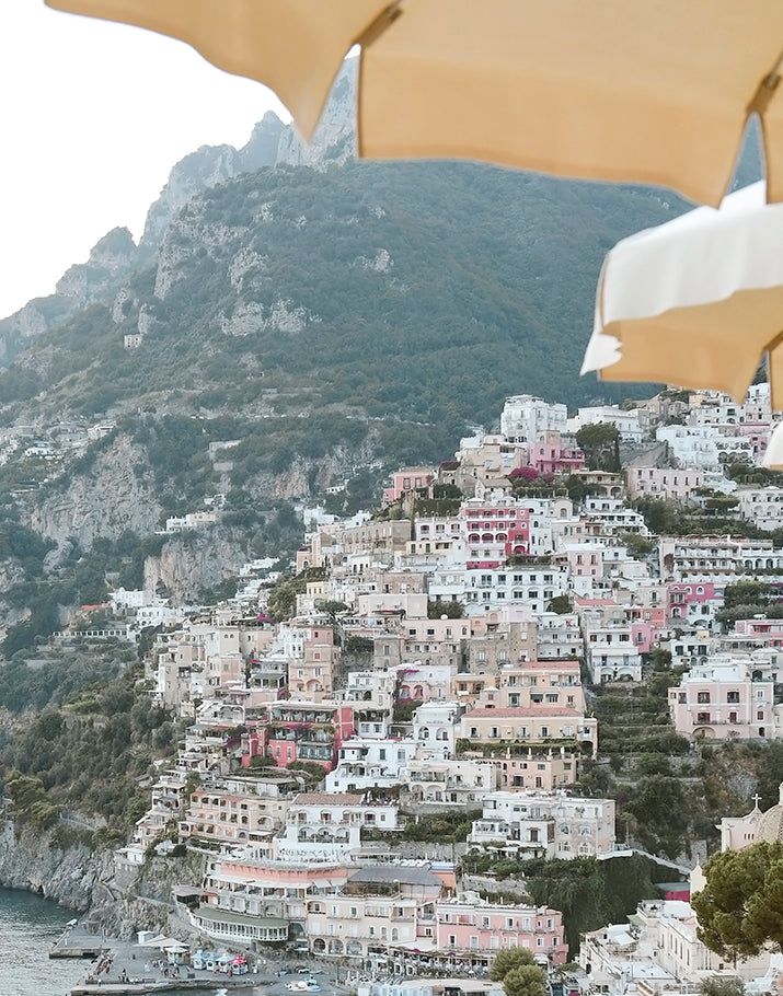 Positano Town Yellow Umbrella Wall Art Print